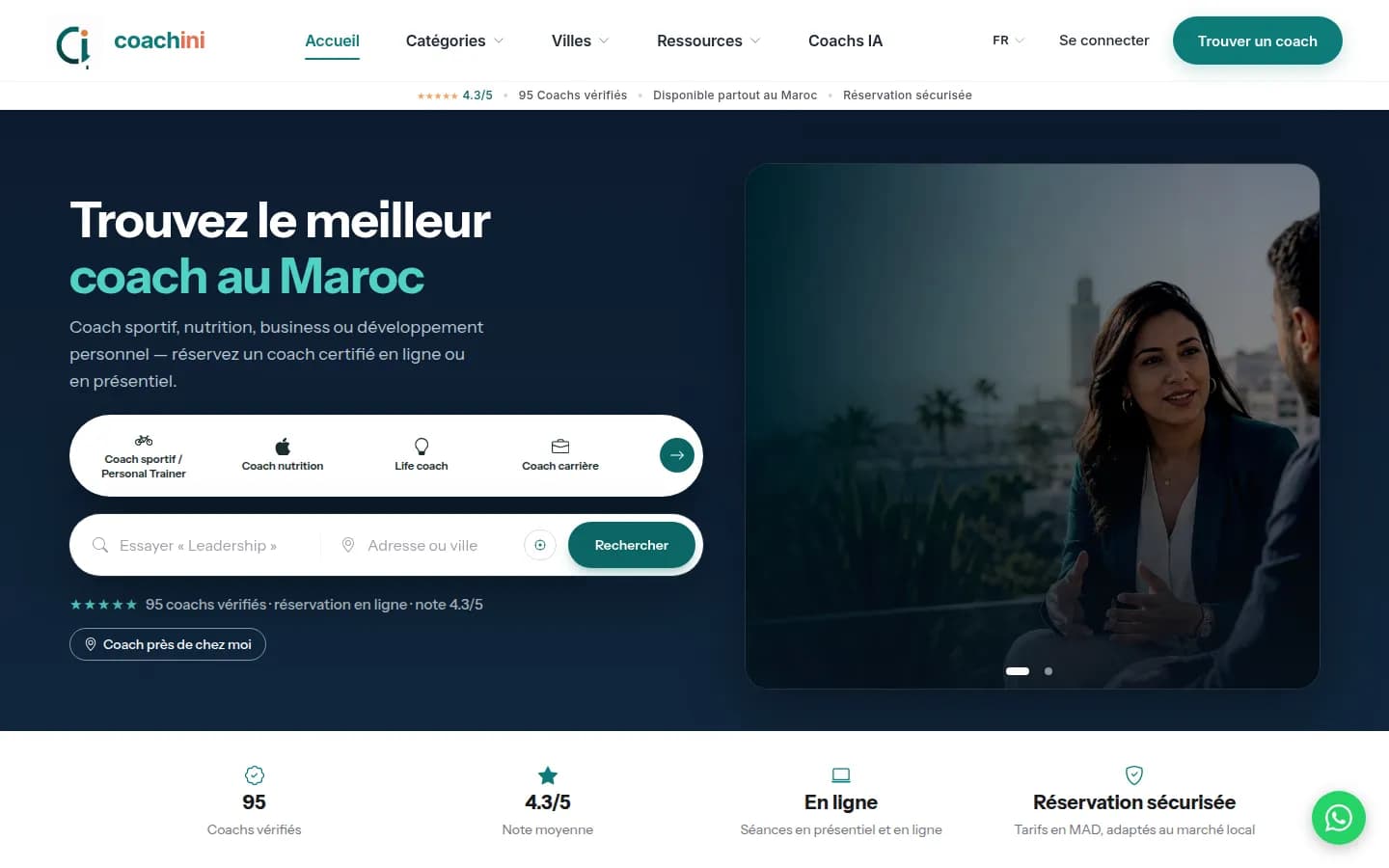 Page d'accueil du site Coachini