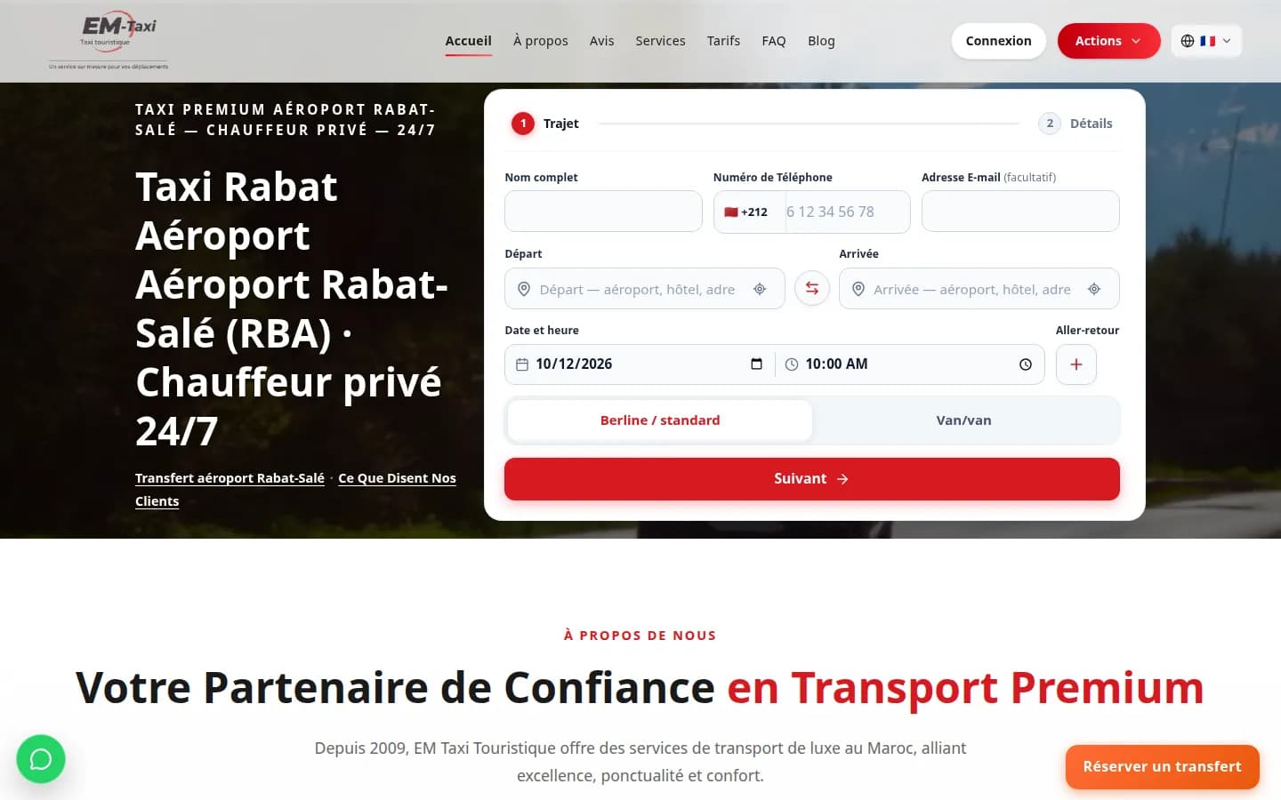 Page d'accueil du site EM Taxi / Taxi Aéroport