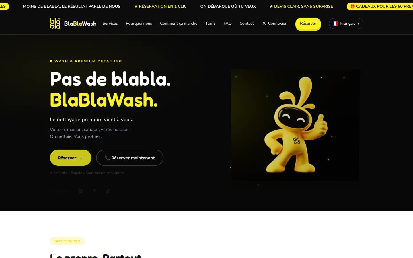 Page d'accueil du site BlaBlaWash