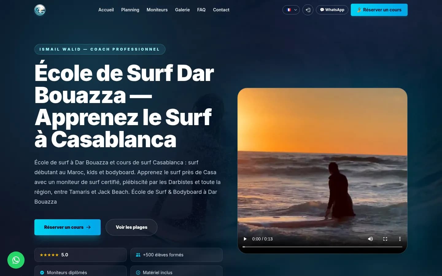 Page d'accueil du site Coach Surf Casa