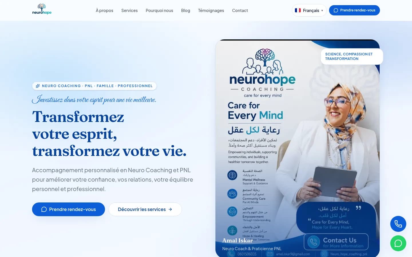 Page d'accueil du site Neuro Hope Coaching